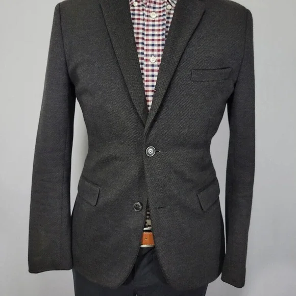 H&M Men's Sport Coat Blazer Two Button Flannel Poly Wool Blend Brown‎ 38R